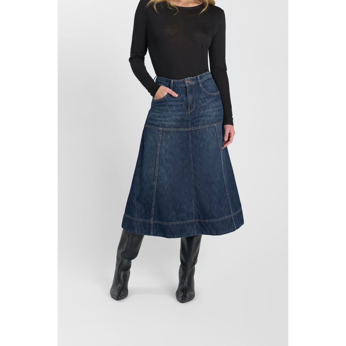 Jupe evasée, patineuse en jeans FANY blue, LE TEMPS DES CERISES