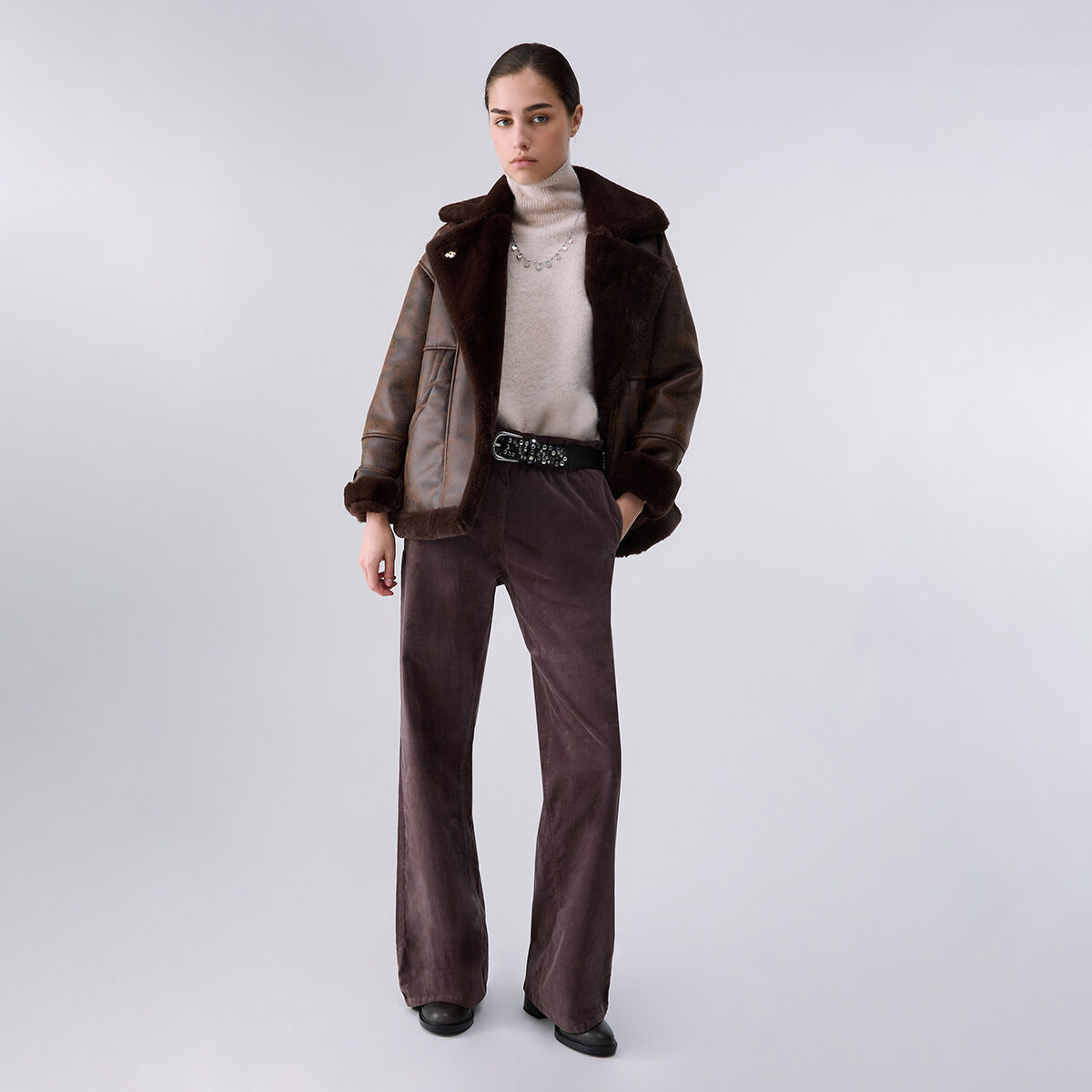 Pantalon en velours a côtelé marron foncé, LIU JO