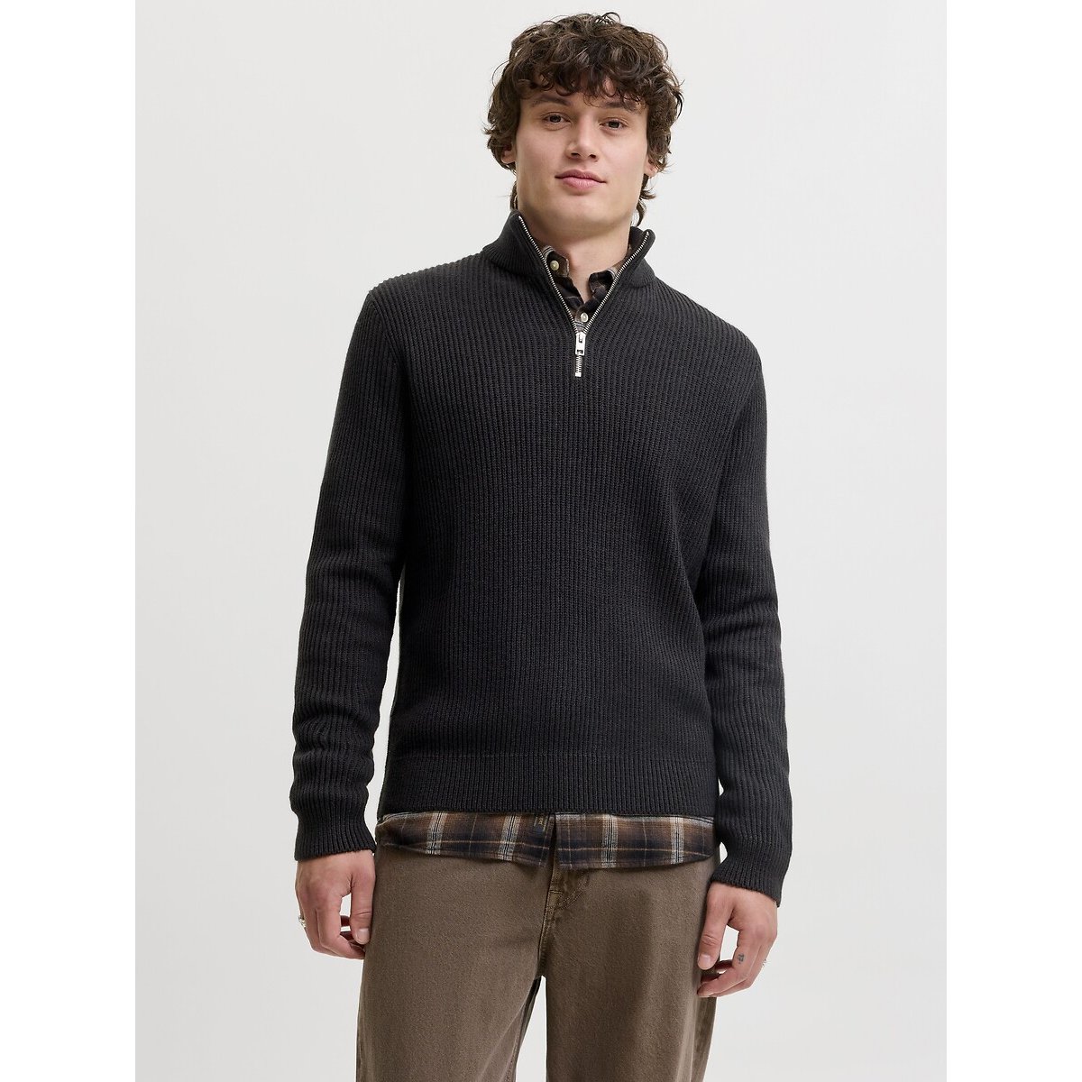 Pull col montant, demi-zippé noir, JACK & JONES
