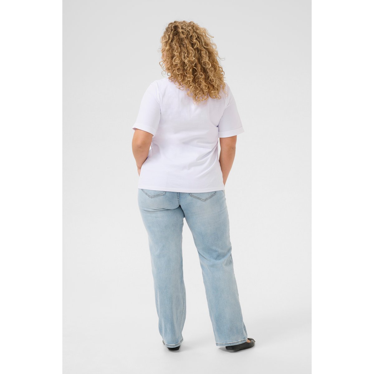 T-shirt col rond coupe décontractée blanc, KAFFE CURVE