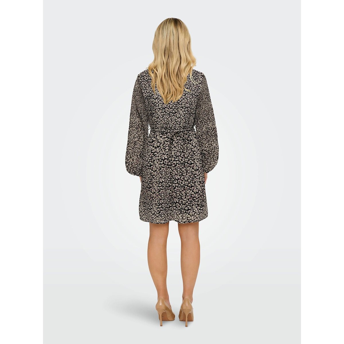 Robe encolure v, imprimé floral imprimé noir, ONLY