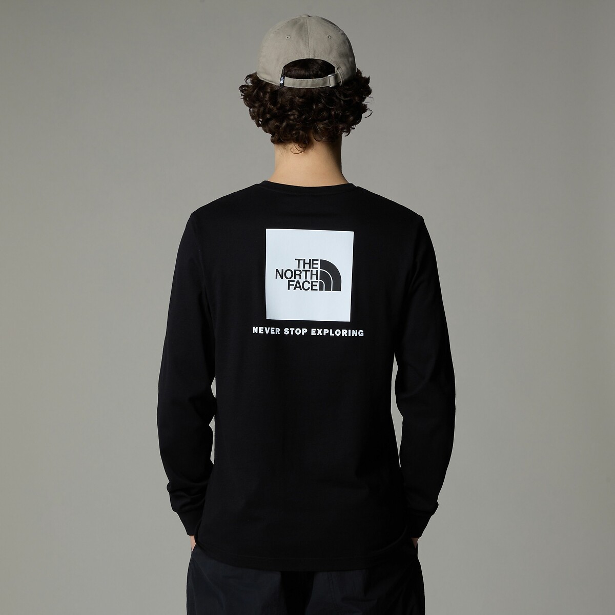 Red Box Cotton T-Shirt with Logo Print and Long Sleeves black, THE NORTH FACE