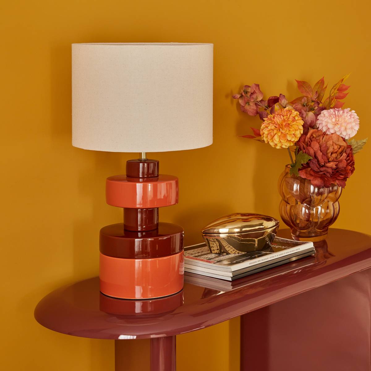 Lampe cylindrique en lin FIVA marron, ATMOSPHERA