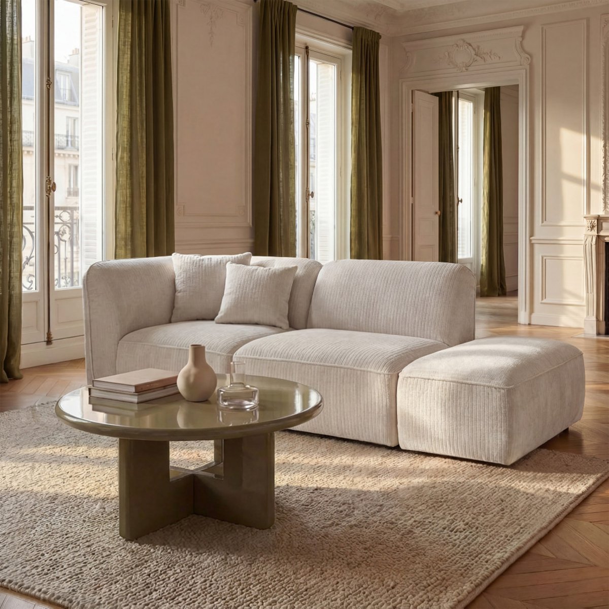 Pouf pour canapé modulable en velours côtelé - NOOR écru, DRAWER