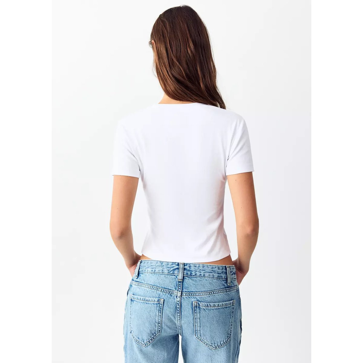T-shirt ajusté à manches courtes blanc cassé, MANGO TEEN