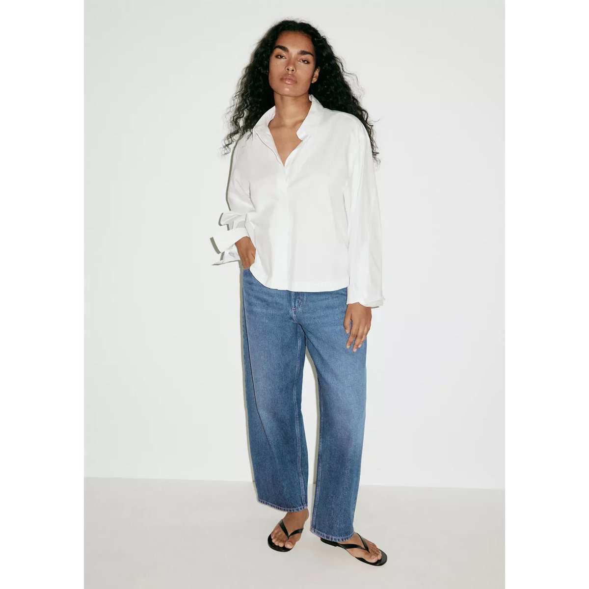 Jean balloon taille normale bleu foncé, MANGO