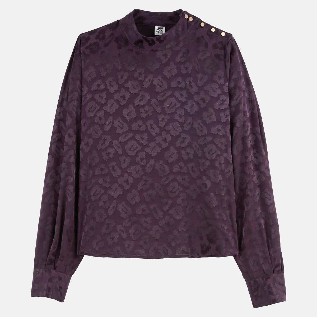 Blouse col montant, en satin jacquard motif léopard violet aubergine, LA REDOUTE COLLECTIONS