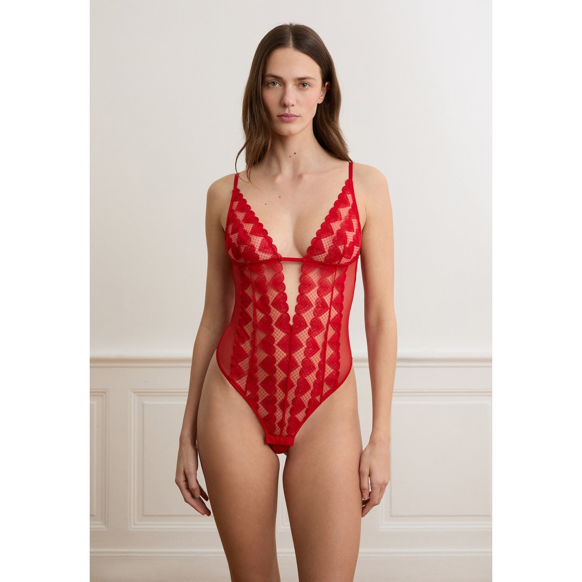 Body en broderie cœurs DESIR rouge, ETAM