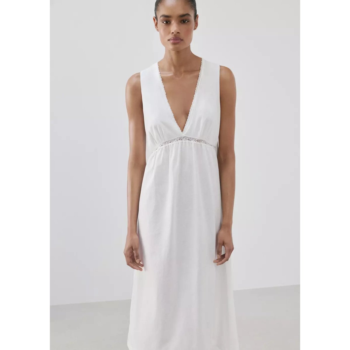 Nuisette coton dentelle blanc, MANGO