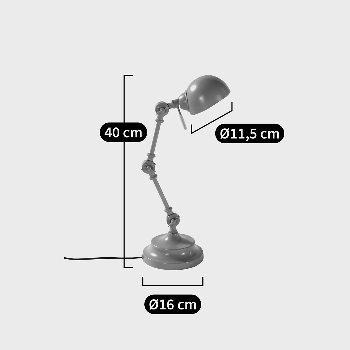 Lampada da scrivania, metallo acciaio stile industriale, Kikan nero opaco, LA REDOUTE INTERIEURS