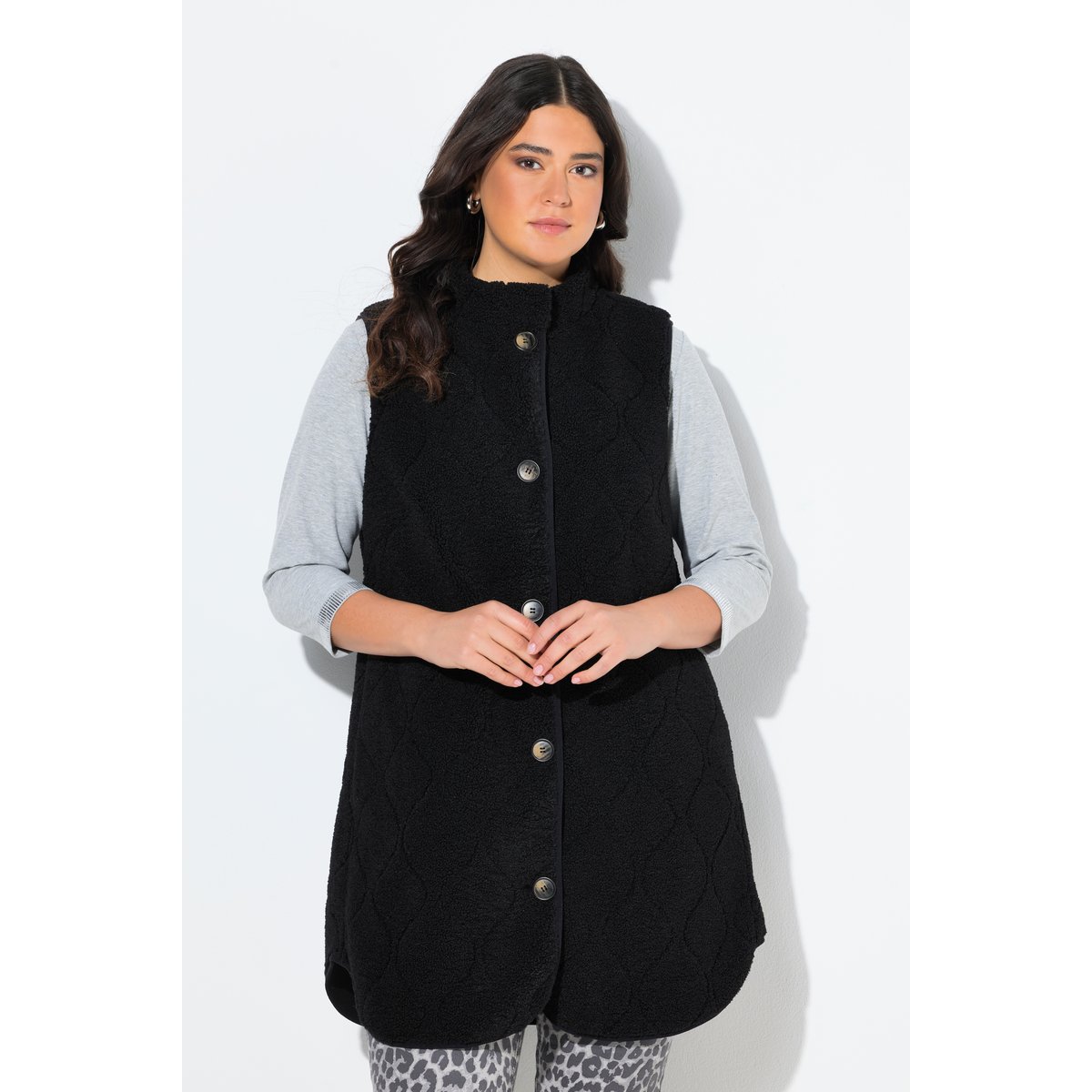 Veste sans manches en polaire bouclée noir, ULLA POPKEN
