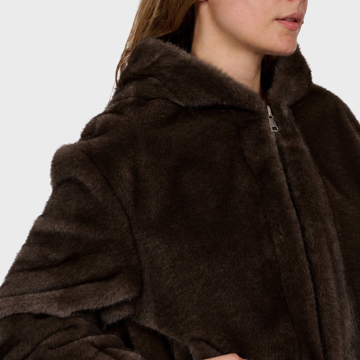 Blouson bomber zippé à capuche LISE chocolat, OAKWOOD