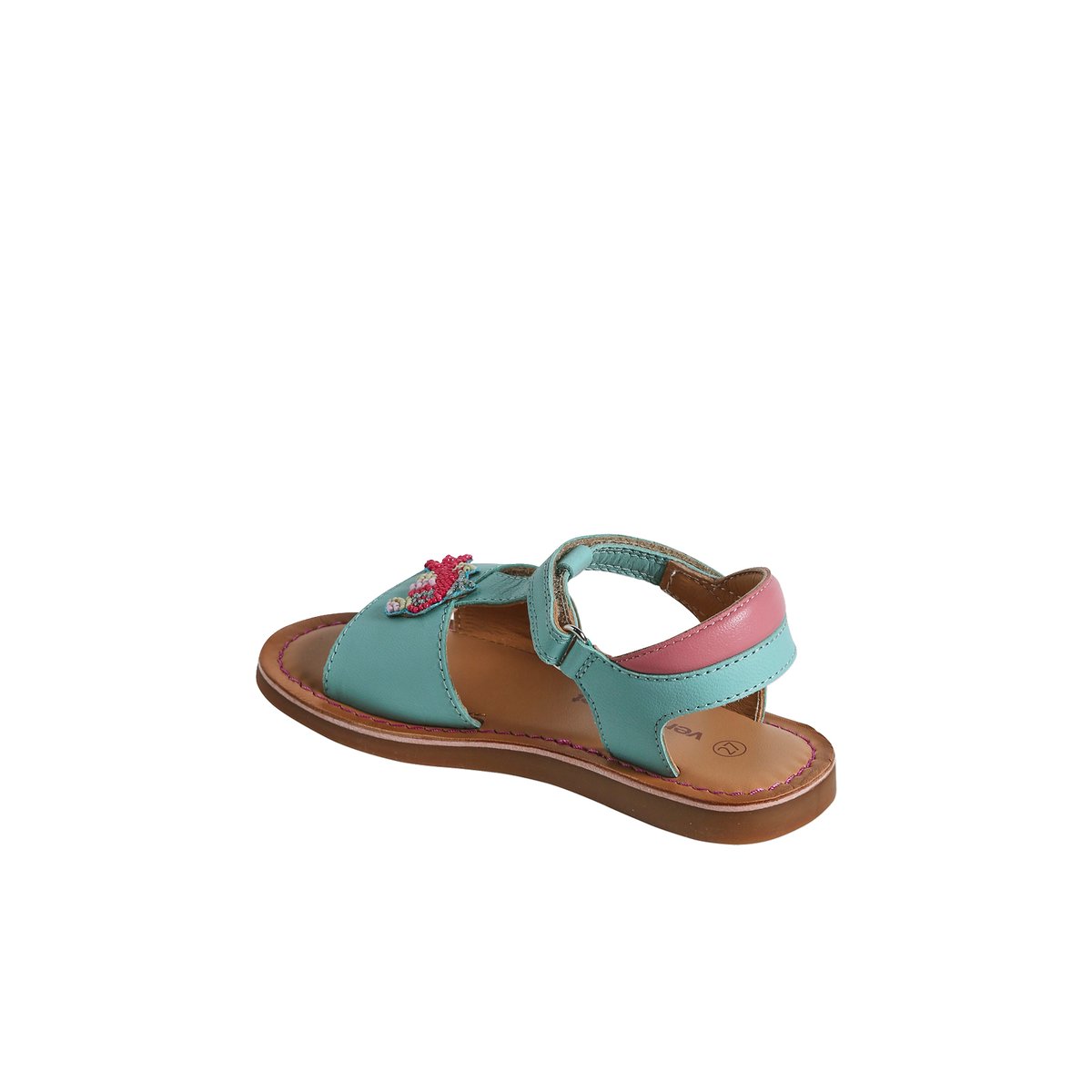 Sandales scratchées cuir enfant collection maternelle turquoise, VERTBAUDET