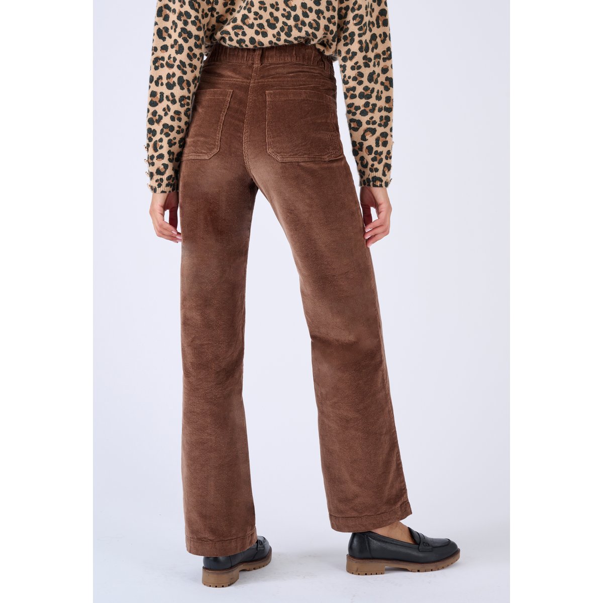 Pantalon velours large marron foncé, DAMART
