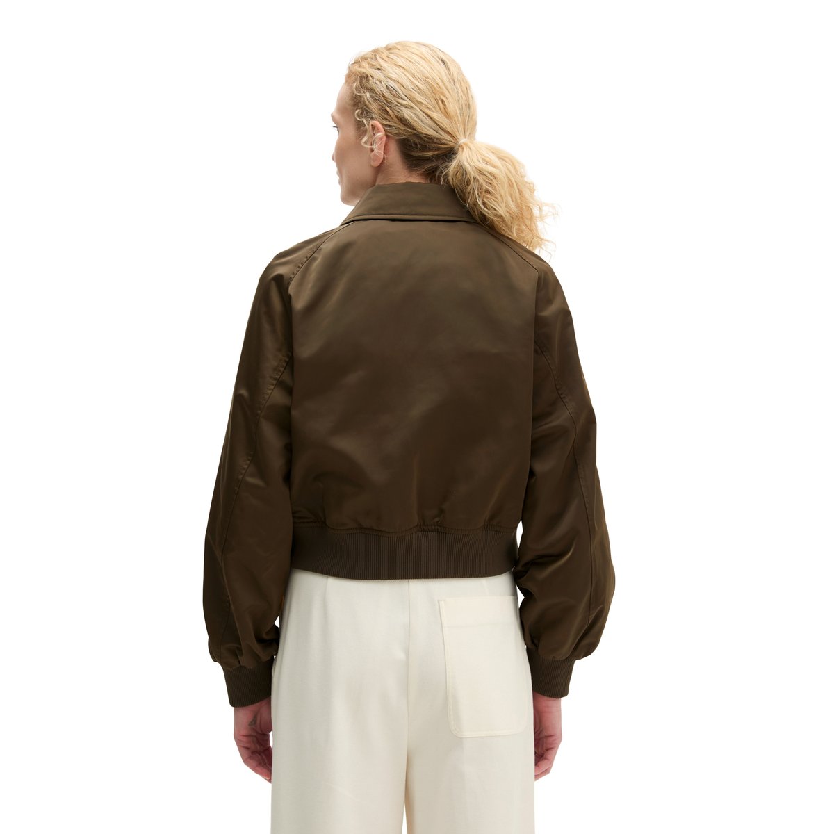 Blouson style aviateur regular en sergé de polyester Shiny recyclé marron foncé, MARC O'POLO