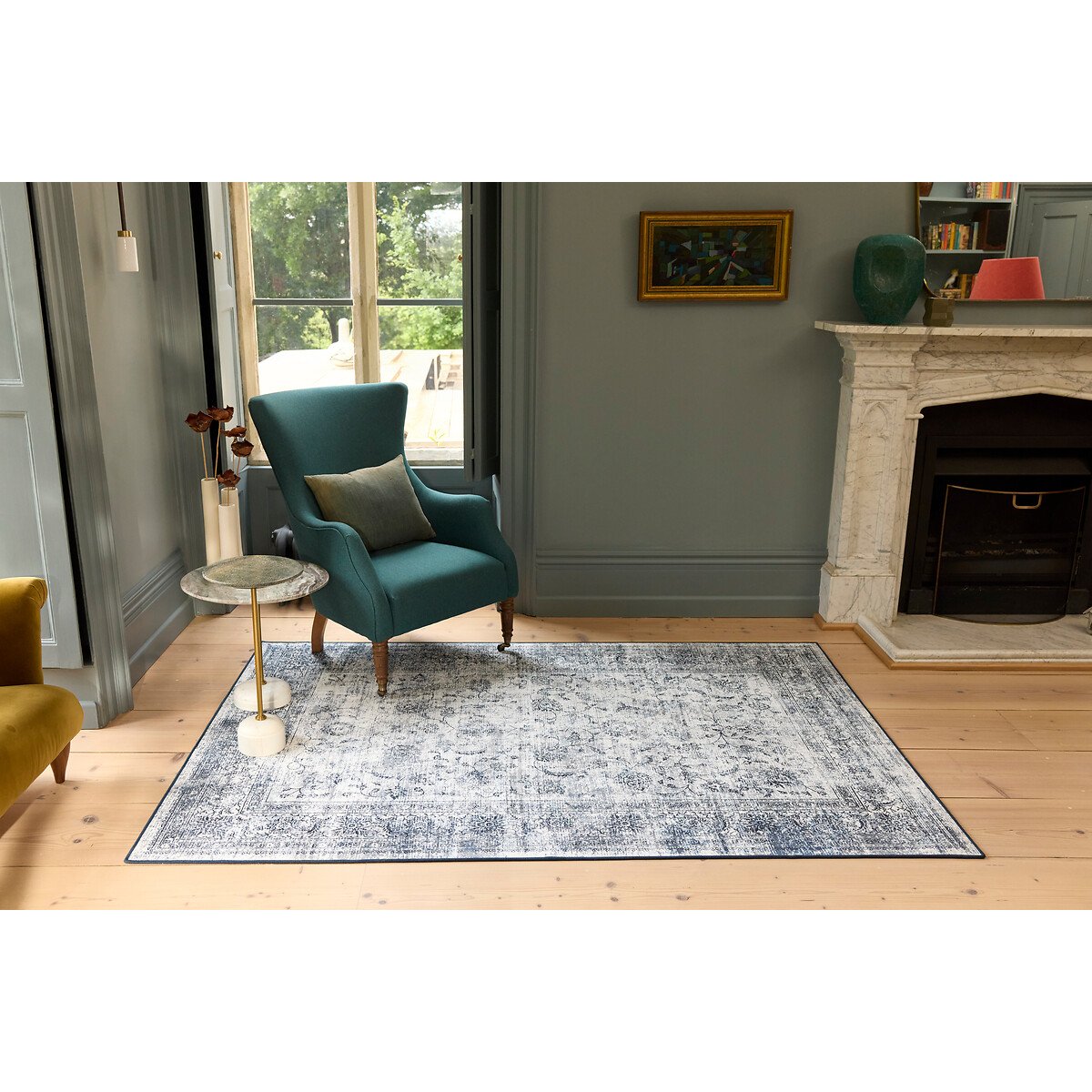 Traditional Bordered Eco-Washable Rug grey, HUG RUG