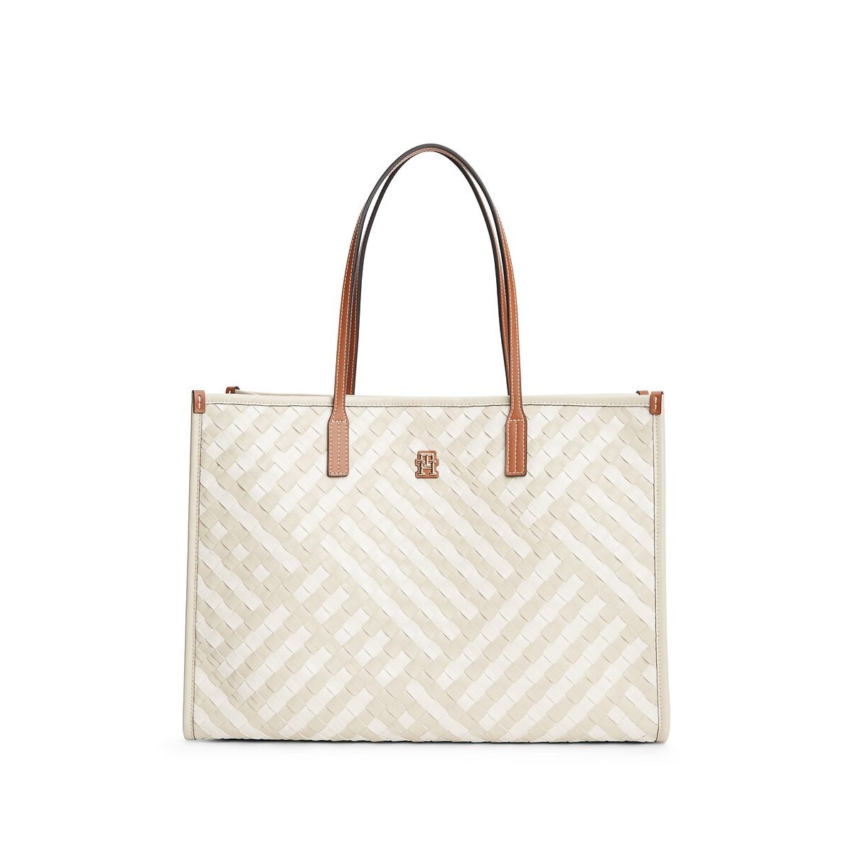 Gevlochten handtas, TH CITY beige/ecru, TOMMY HILFIGER
