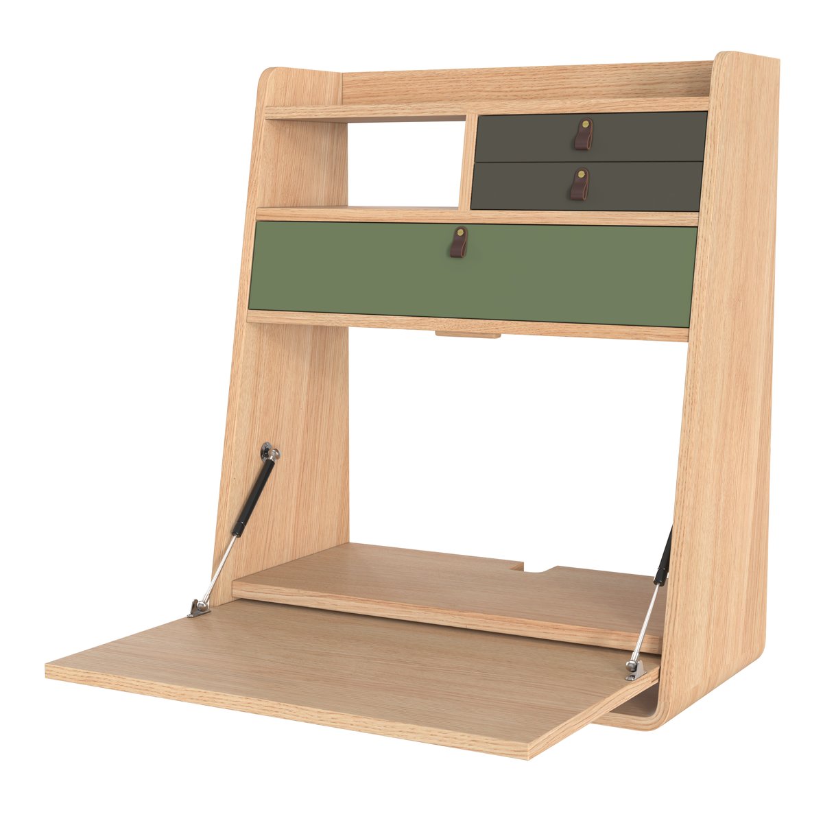 Bureau secrétaire mural en chêne 60 cm, GASTON vert cendré, HARTO