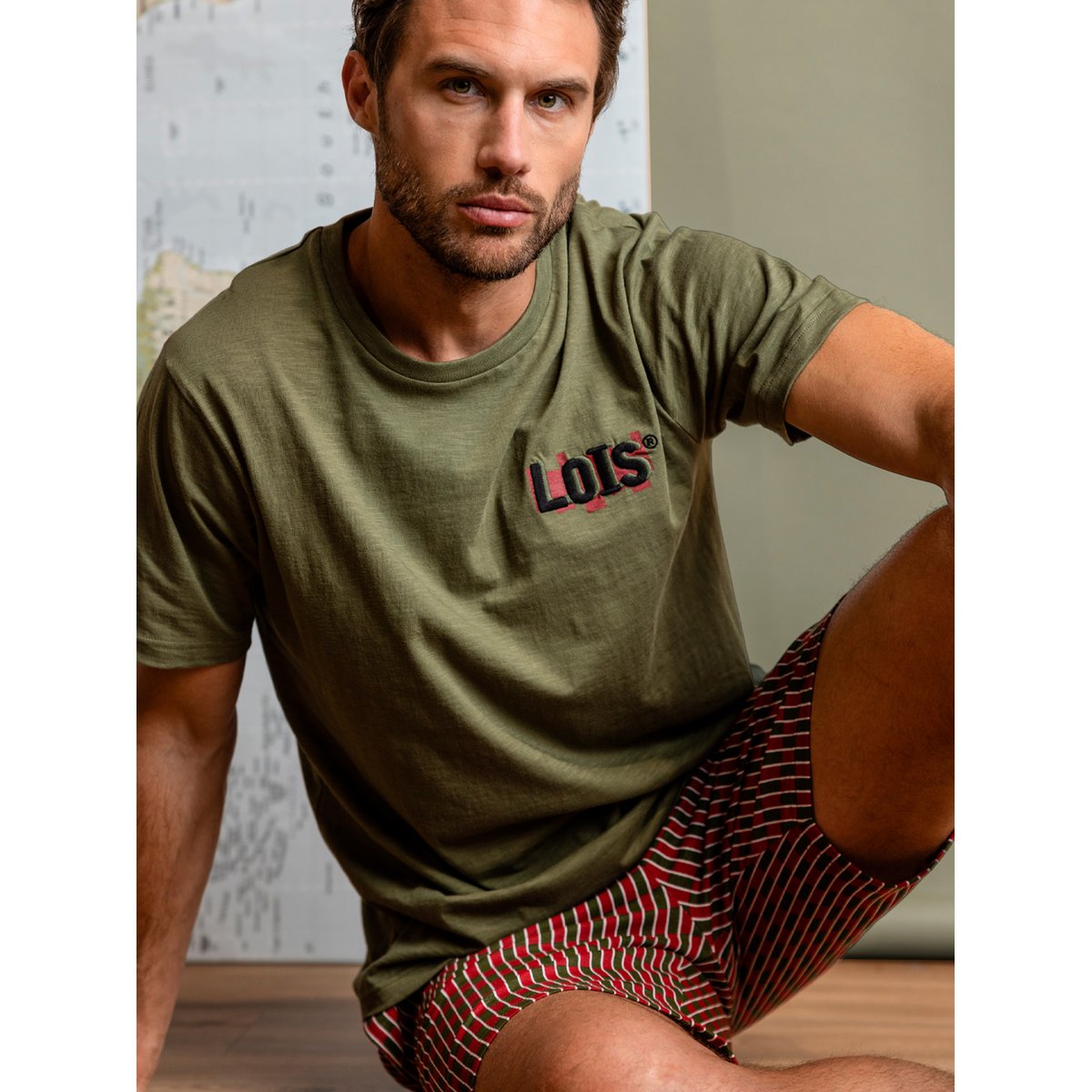 Pyjama short t-shirt Wanderlust Lois kaki, ADMAS
