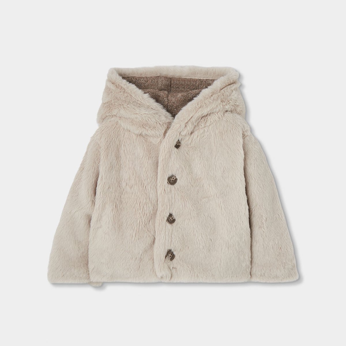 Veste bébé en maille réversible à capuche marron, BOBOLI