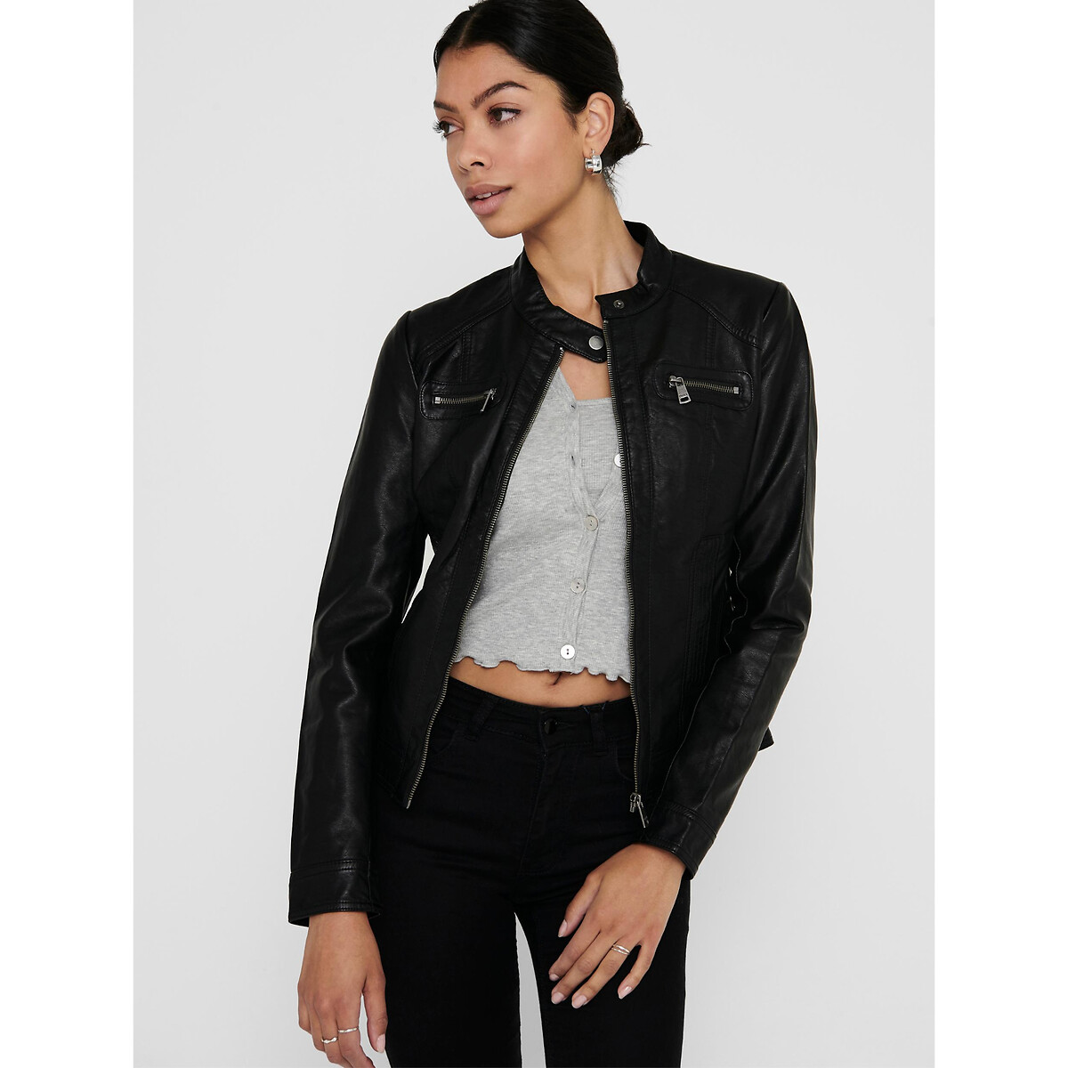 Faux Leather Jacket black, ONLY