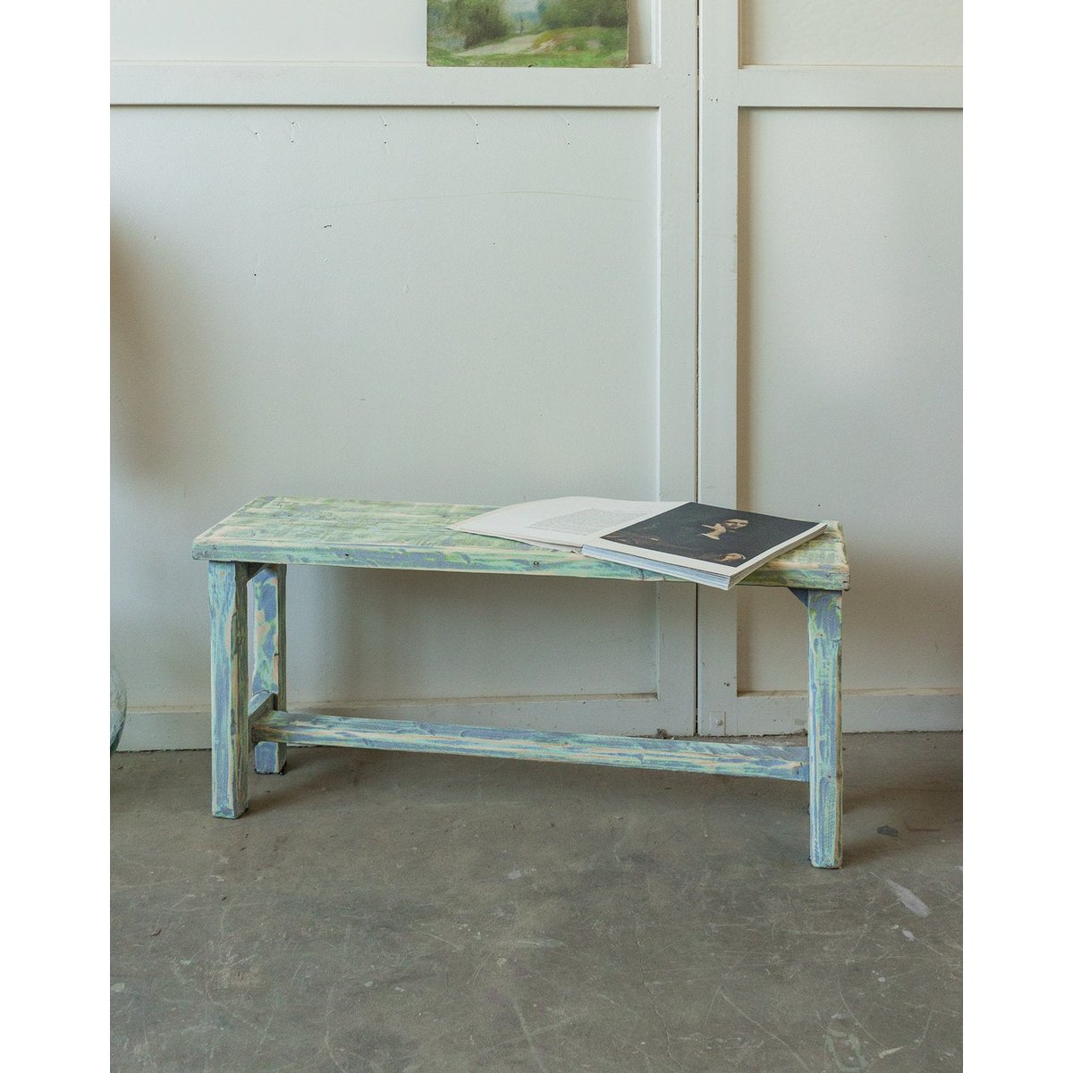 Banc de ferme patiné Antoine N°516 - Bon état vert d'eau, DEBONGOUT