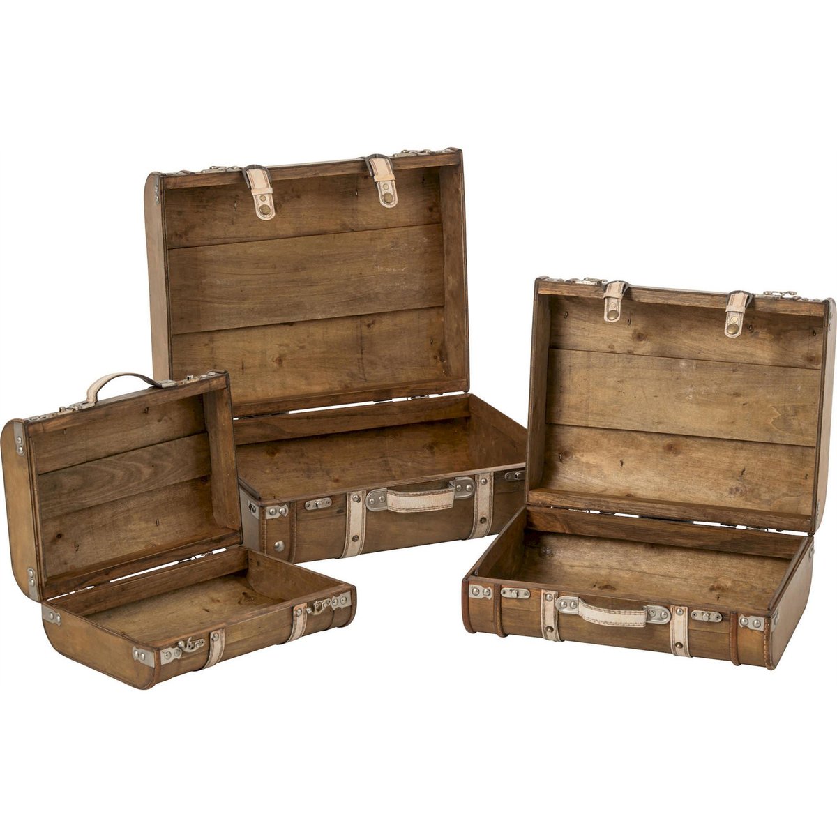 Lot de 3 boîtes valises vintage marron antique, RECOLLECTION