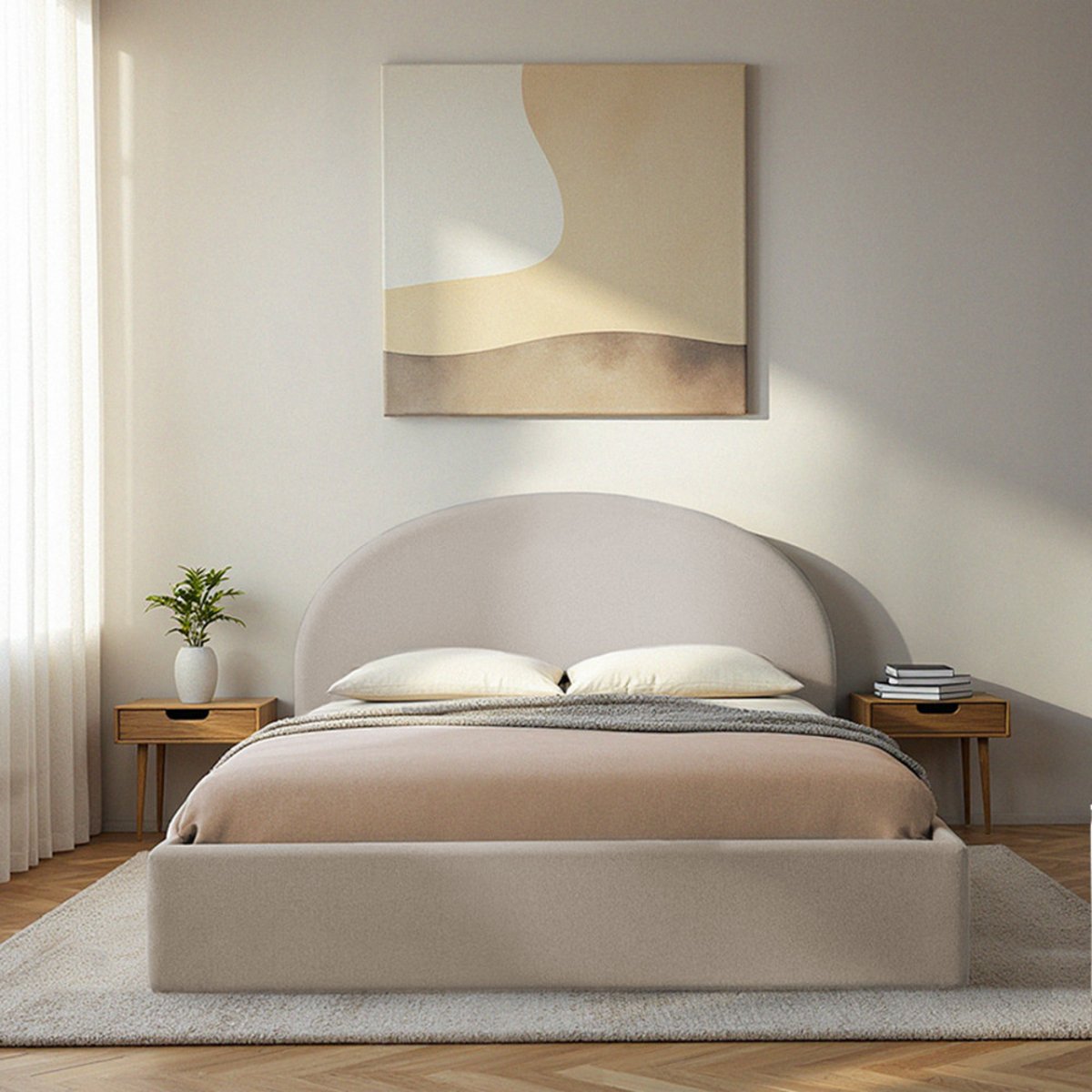 Lit coffre en tissu 160x200cm- BACKO écru, DRAWER
