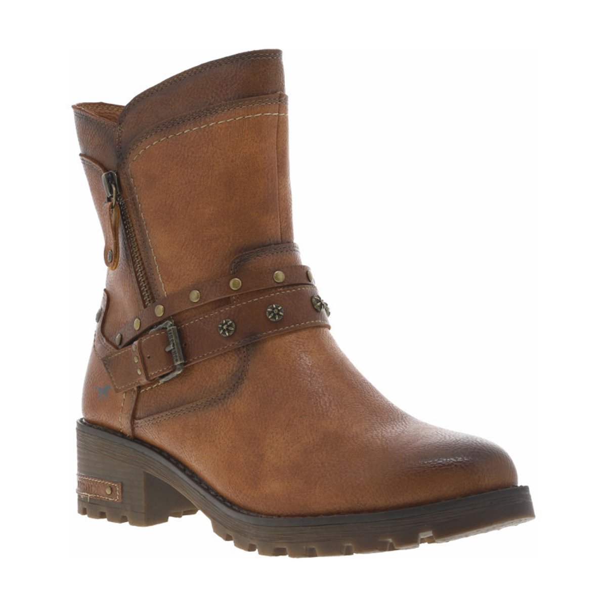 Boots noires à talon décroché moyen avec un zip et une semelle crantée cognac, MUSTANG