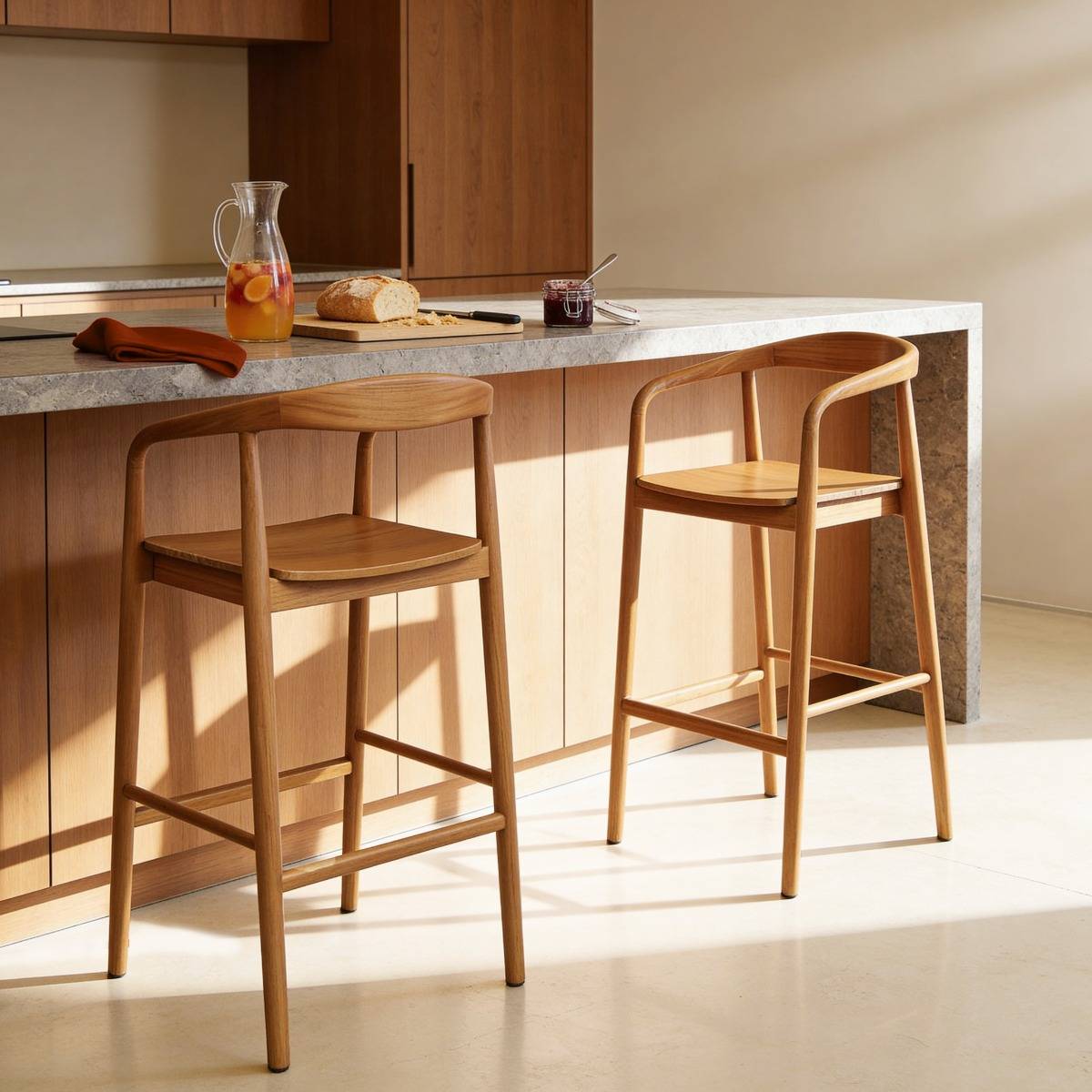 Tabouret de bar teck JUNE bois clair, MADE IN MEUBLES