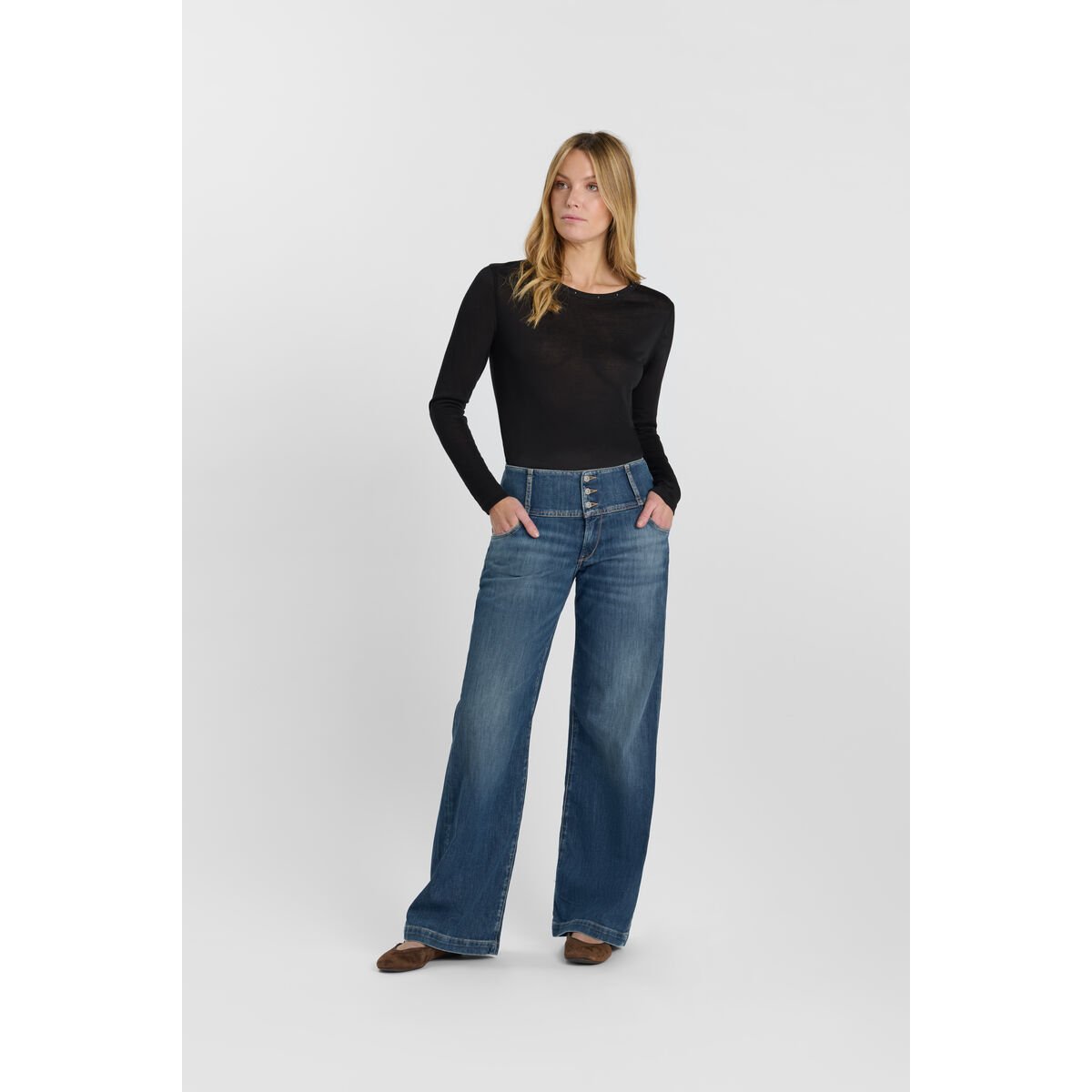Jeans loose, large wide leg , longueur 34 blue, LE TEMPS DES CERISES