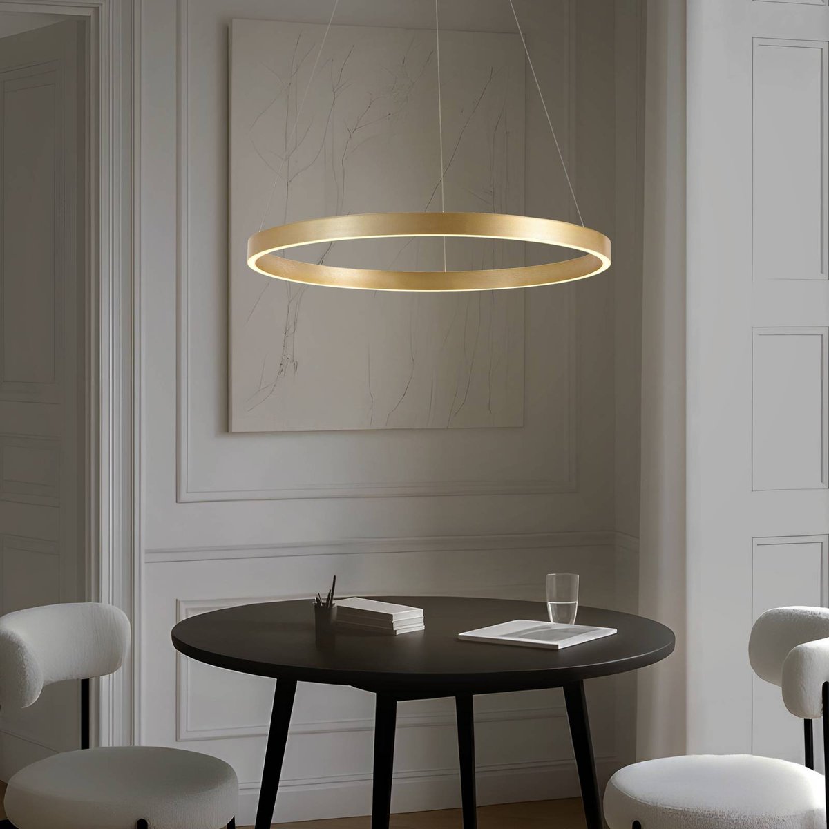Suspension en métal moderneLED, Yonam or, blanc, LUCANDE
