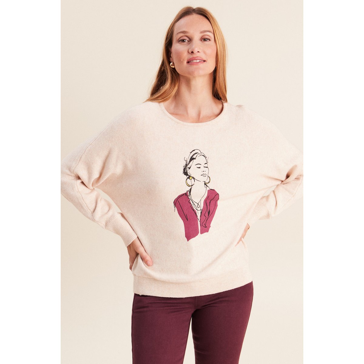 Pull col rond manches longues beige, BREAL