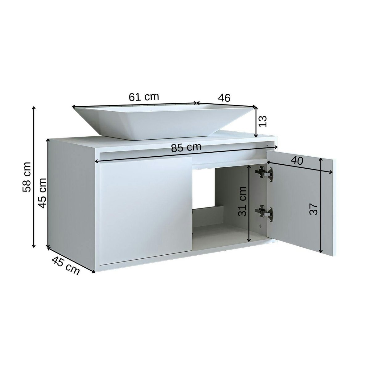 Meuble suspendu 2 portes + vasque VIVE blanc, PIER IMPORT