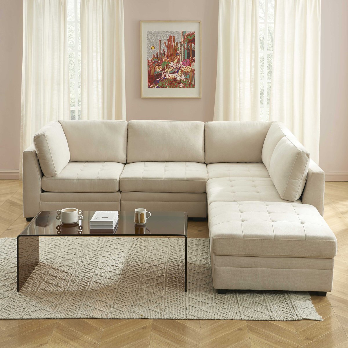 Chauffeuse d'angle 1 place en tissu BILLIE beige, SORELH