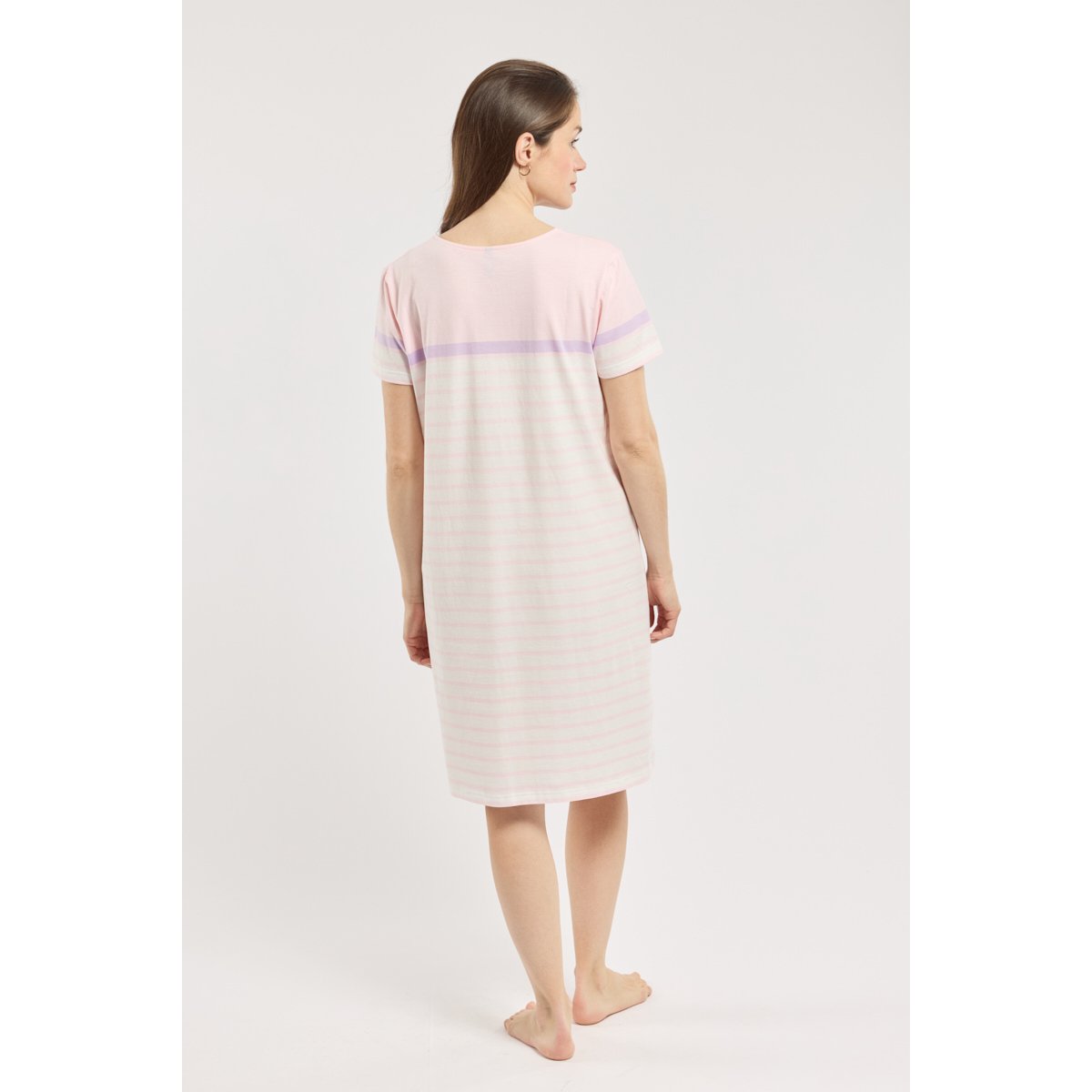 Chemise de nuit rayée - coton léger rose clair/milk/delfinium, ARMOR-LUX