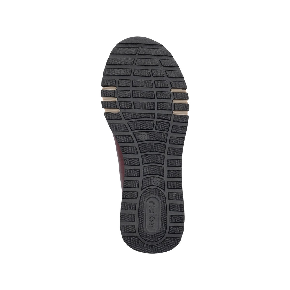 Baskets running en cuir bordeaux à talon plat avec lacets et zip latéral rouge foncé, RIEKER