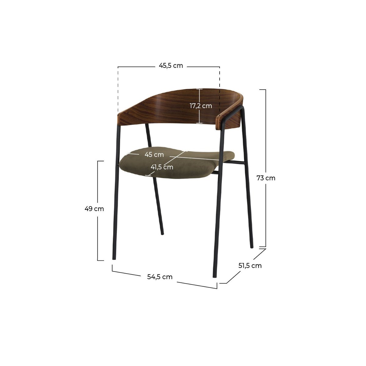 Lot de 2 chaises en velours et bois de noyer - ESMÉE vert kaki, MAISON PAVANE
