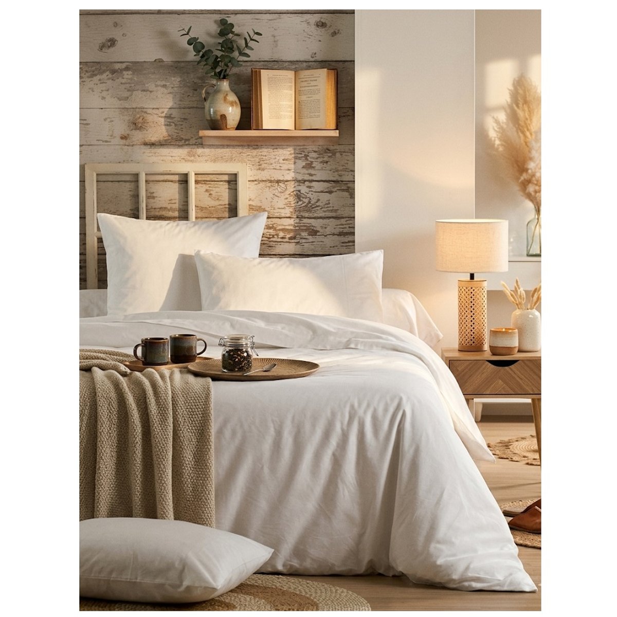 Drap housse percale en coton Nuage blanc, EDEN