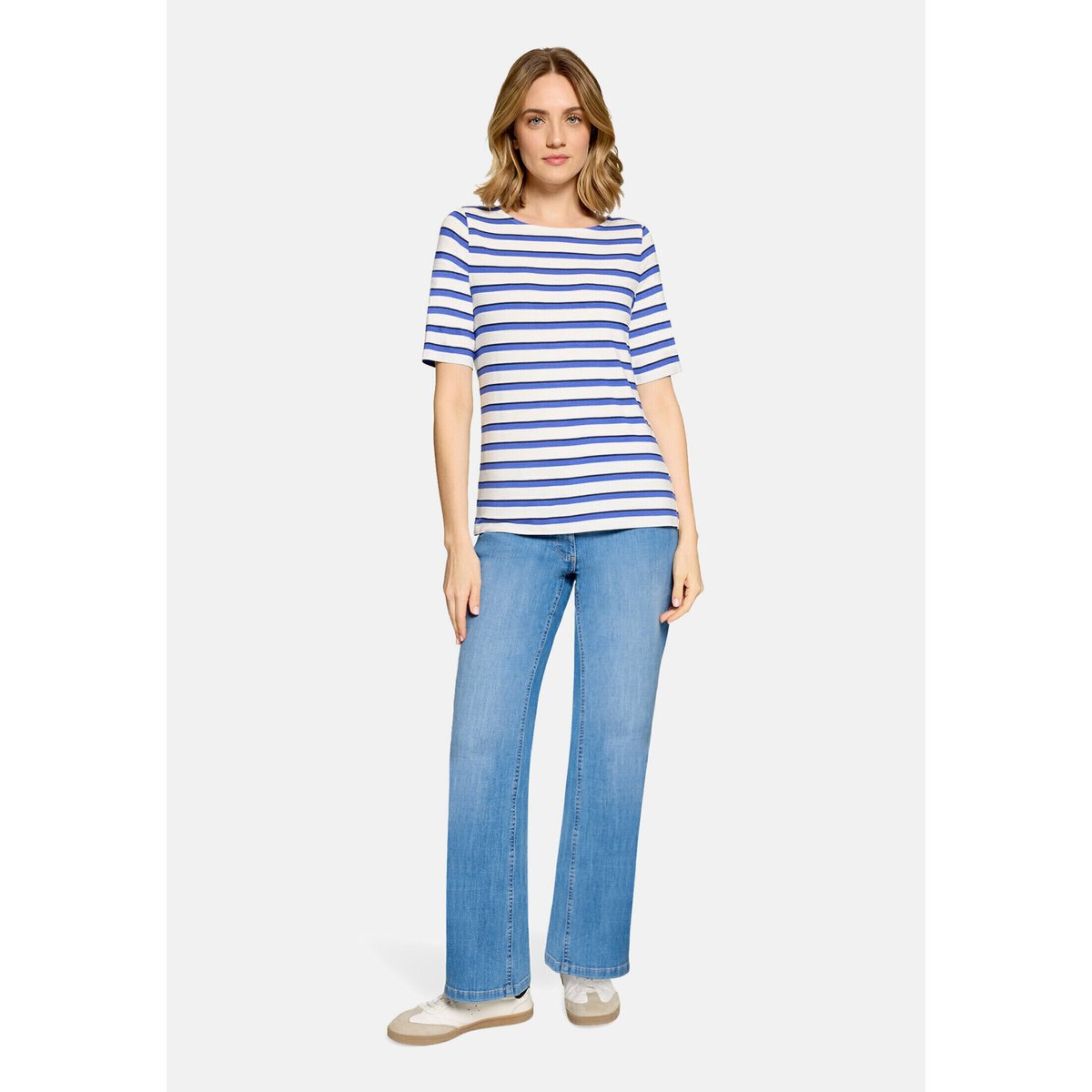 T-shirt à rainures à encolure bateau blanc/bleu, BETTY BARCLAY