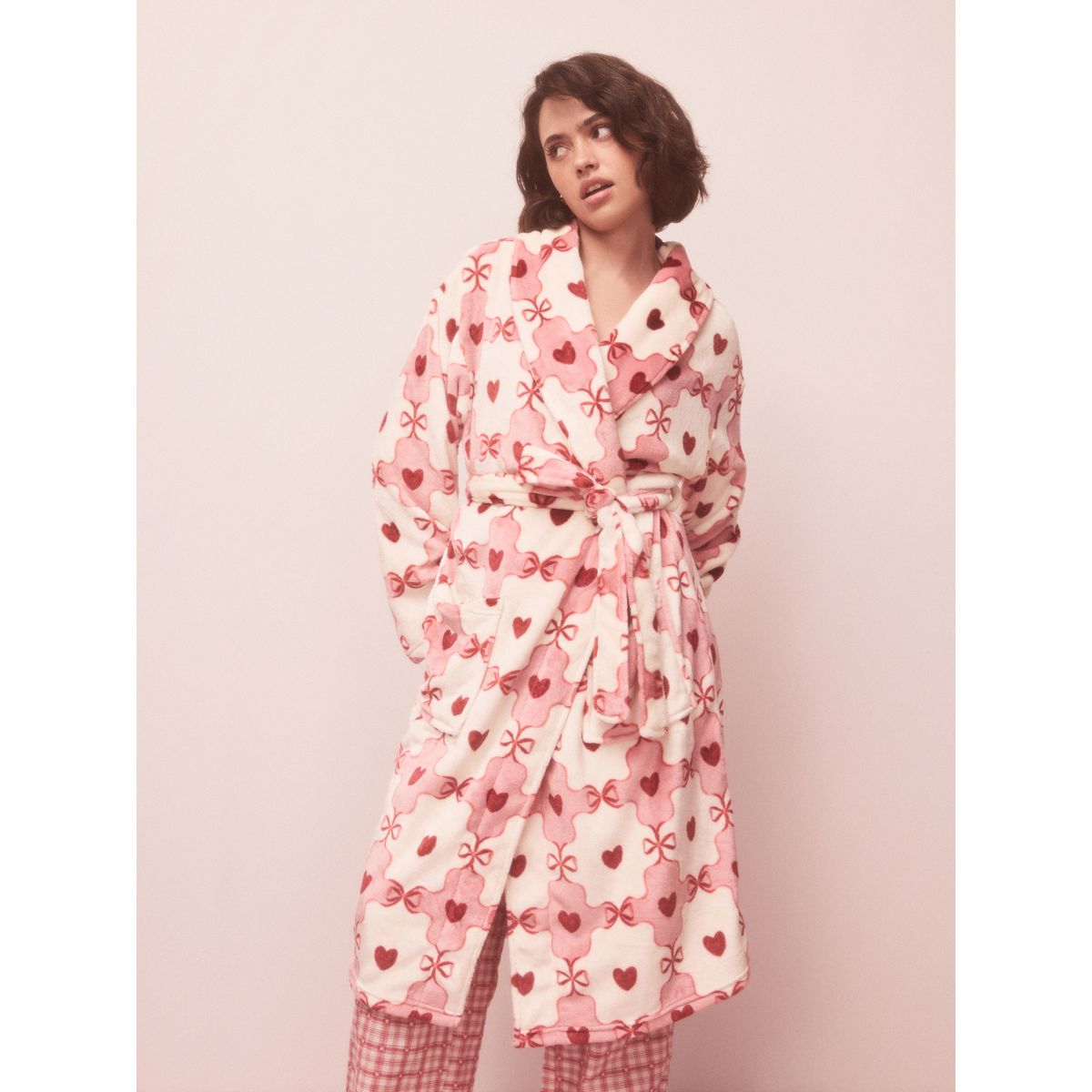 Robe de chambre confortable rose/rouge coeur, NEXT