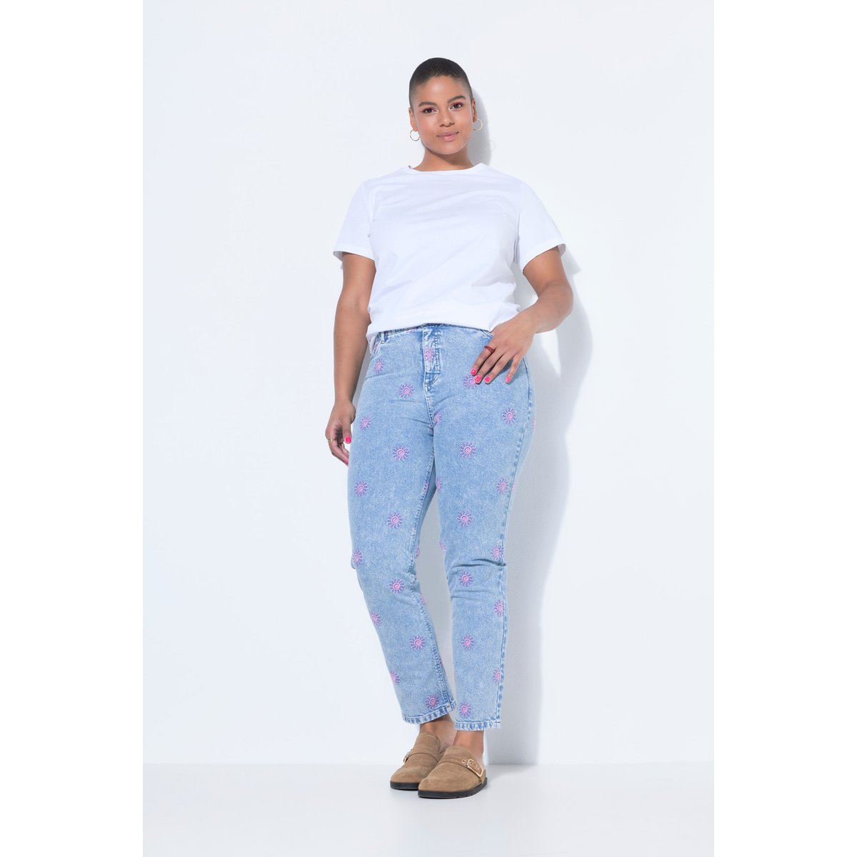 Jean Mom en denim stretch, 5 poches bleu clair, STUDIO UNTOLD