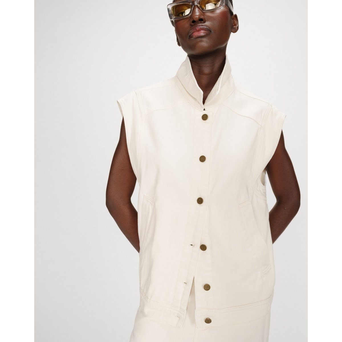 Veste sans manches en jean oversize skyblue Vallonia ecru, GRACE & MILA