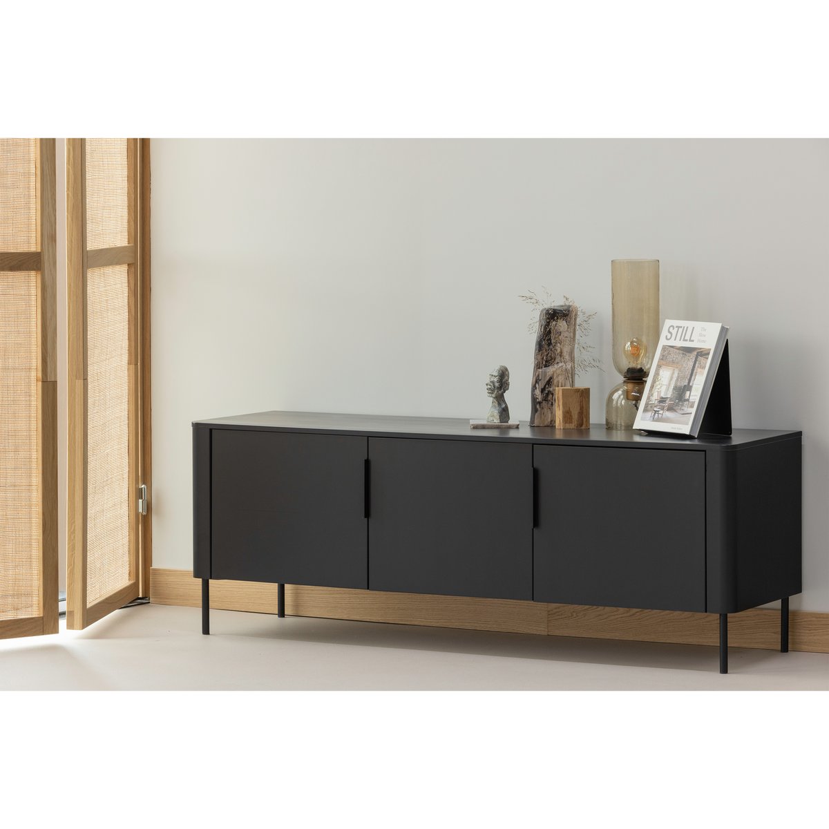 Meuble tv en pin 154 cm GUNNAR noir, WOOOD