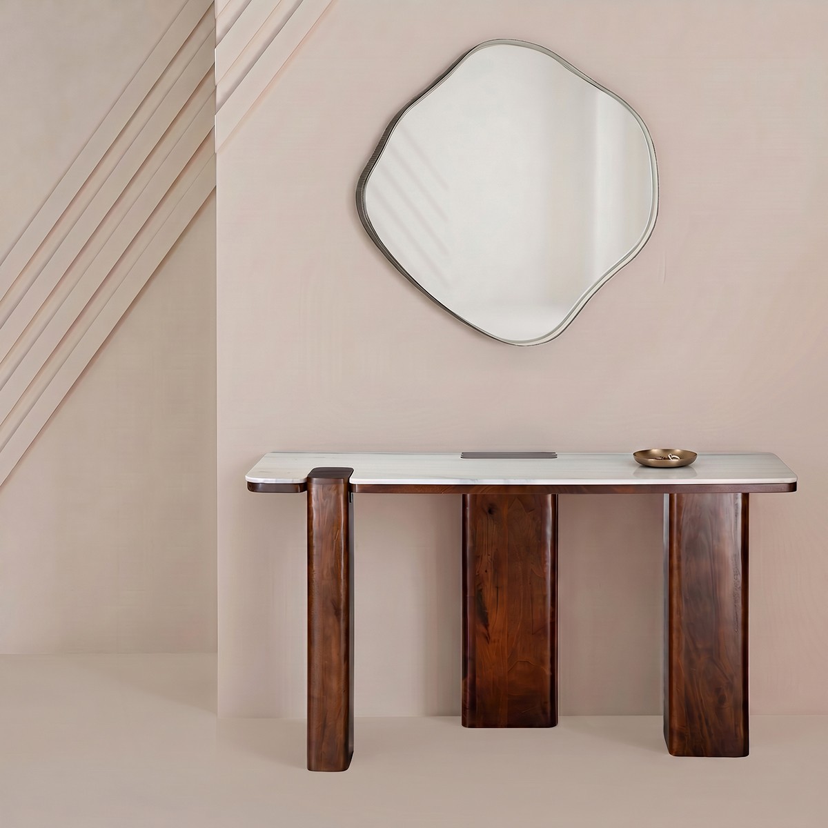 Console en bois et marbre - PUZZLE beige, SIGNATURE