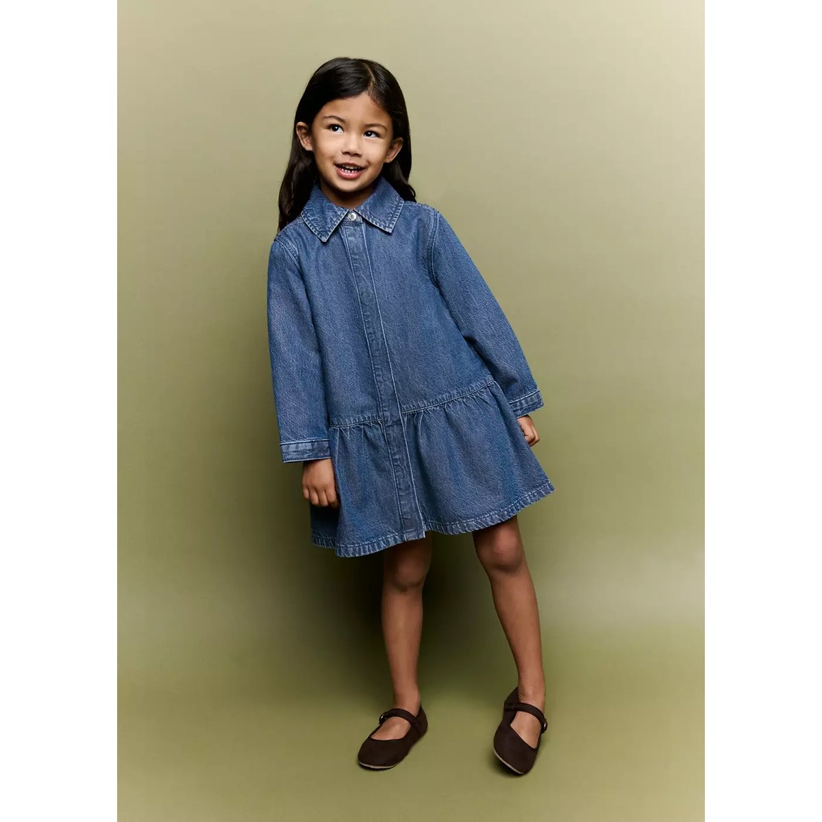 Robe en jean froncée bleu moyen, MANGO BABY