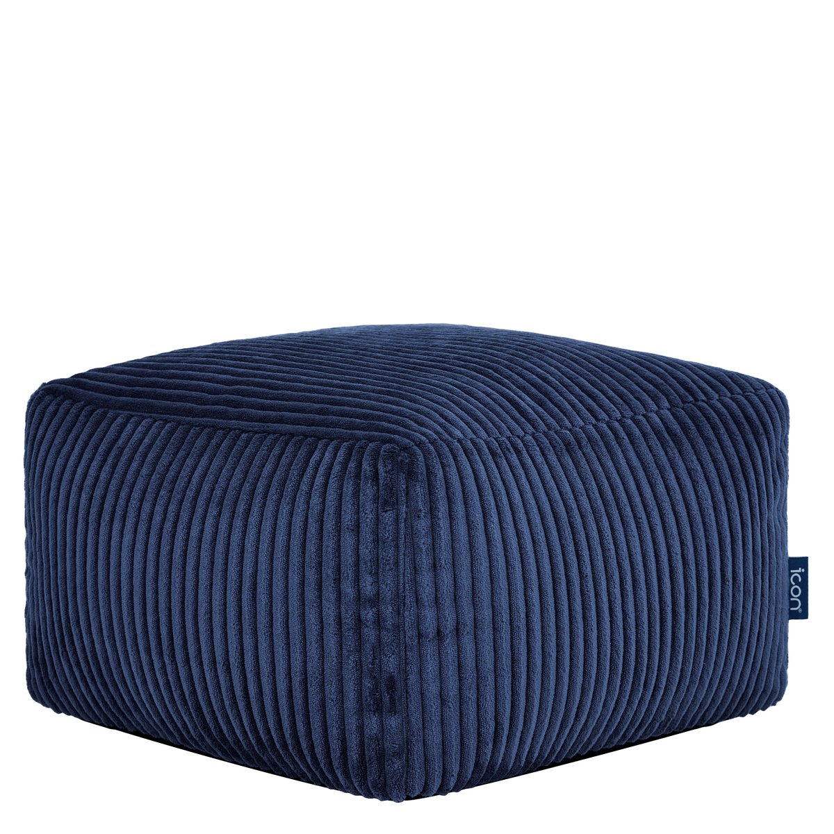 Pouf poire enfant à dossier haut avec repose-pieds carré assorti en velours côtelé Oeko-Tex® - DALTON bleu marine, ICON