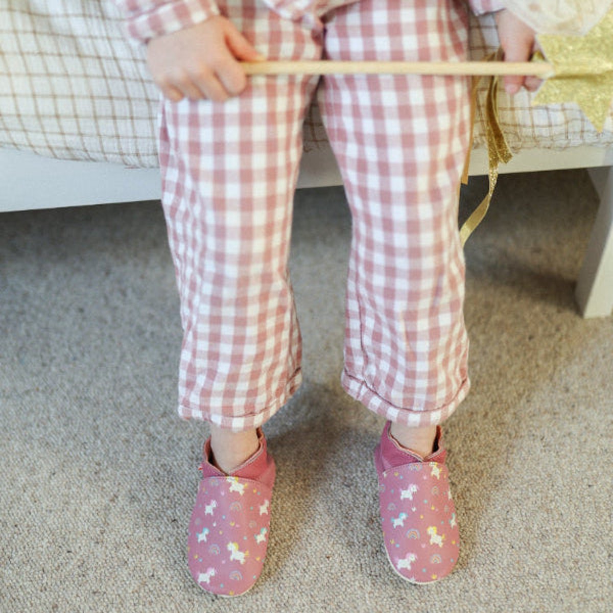 Chaussons bébé cuir souple Lola les licornes rose, TICHOUPS