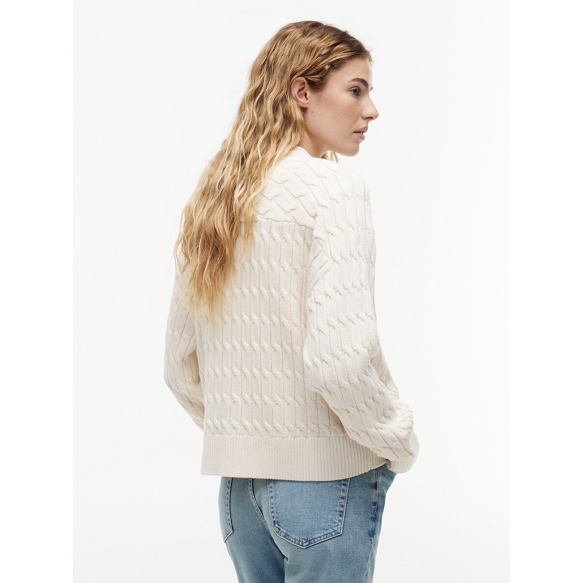 Cardigan boutonné col V torsadé ivoire, TOMMY HILFIGER