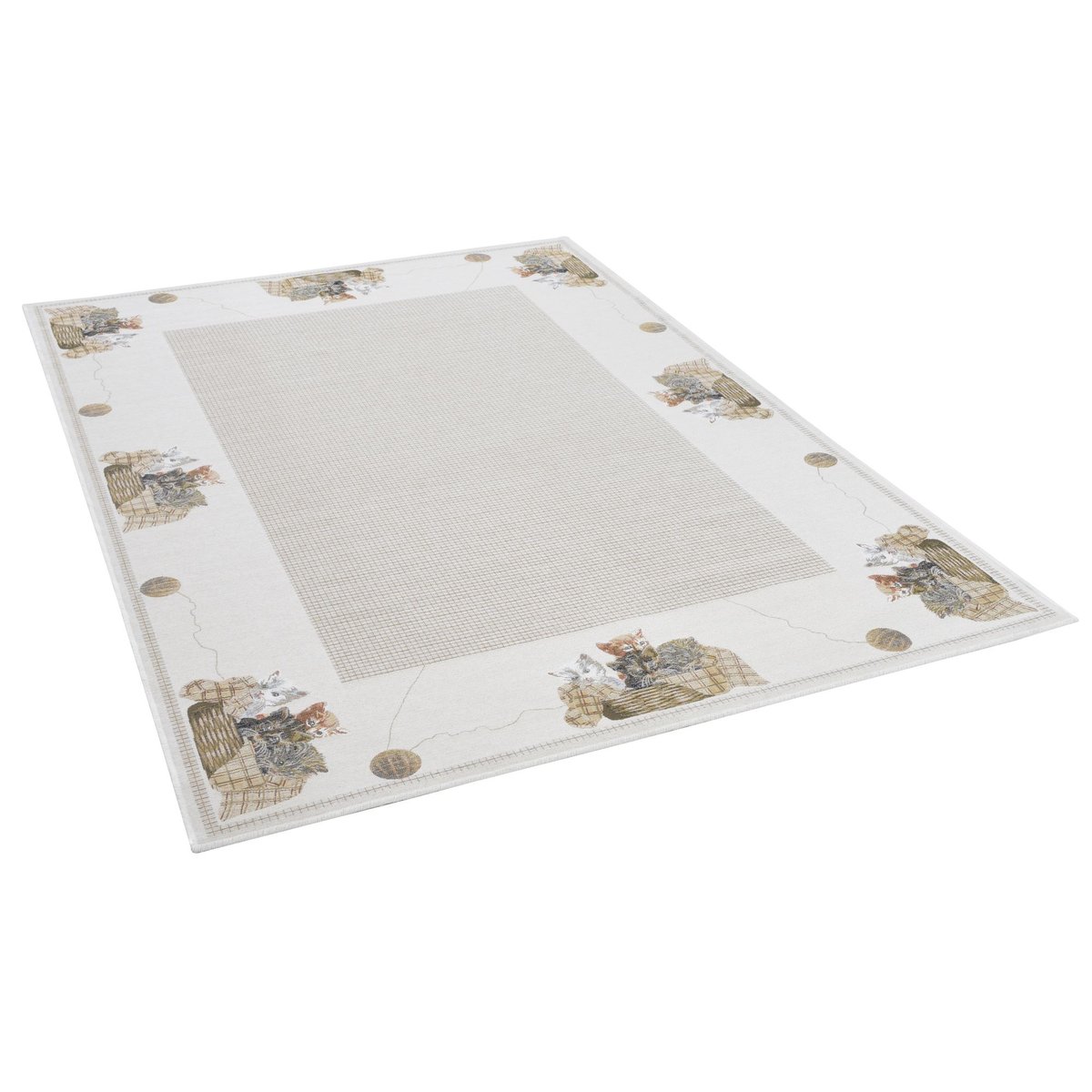 Tapis plat tissé avec motif chat - FLOMI beige, THEKO